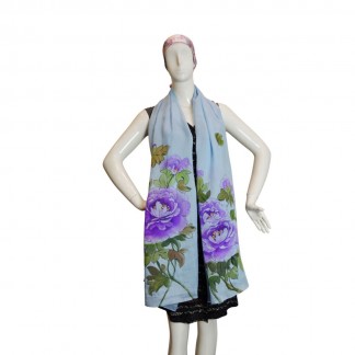 Khăn gai dài hình hoa mẫu đơn màu Xanh da trời  70*190cm